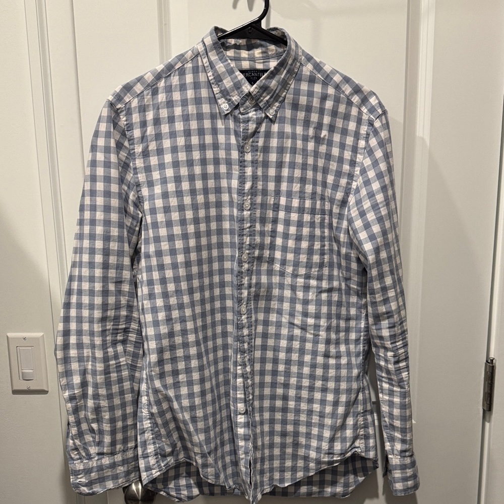 J. Crew Blue and White Checkered Button-Down Shirt